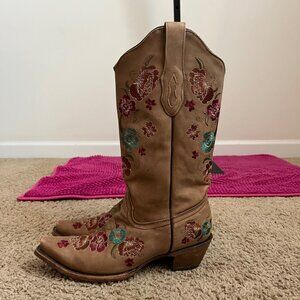 CORRAL Floral Embroidered Leather Cowboy Western Boots Size 7.5